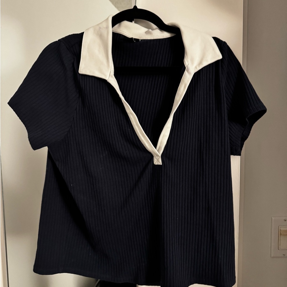 Torrid | navy and white crop polo